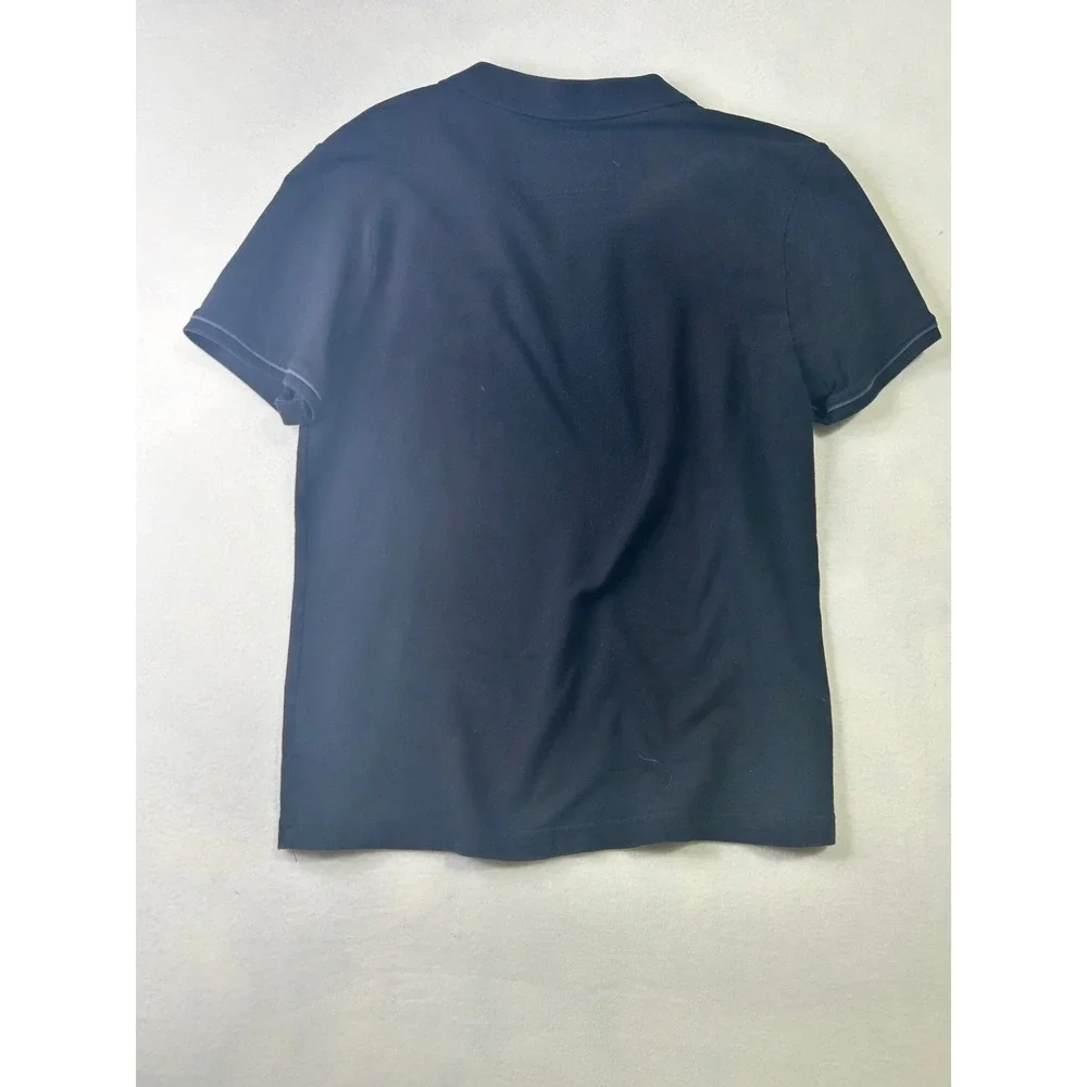 Guess Mens Large Black V-Neck Polo Shirt Short Sleeve Grey Contrast Trim Pique